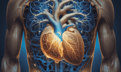 Human body cross-section showing heart and digestive system with glowing neural pathways representing body anticipation mechanisms