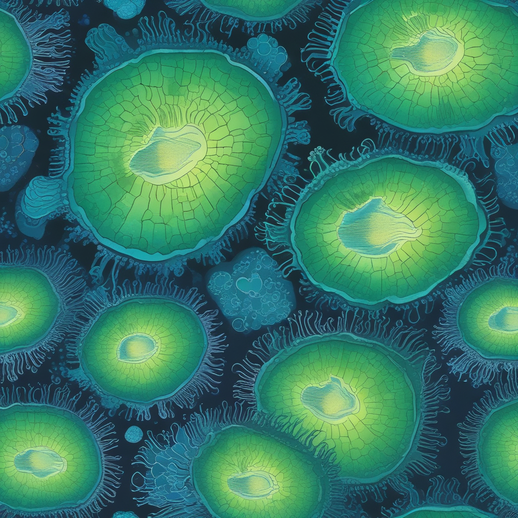 Marine algae cells with nitroplasts nitrogen fixing organelles visible under microscope - revolutionary biological discovery