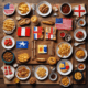 Popular dishes with flags showing surprising food origins - churros, French fries, English muffins revealing true cultural heritage