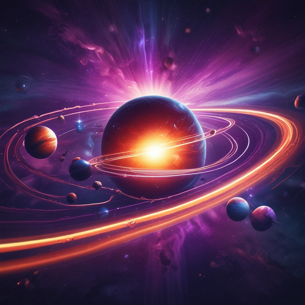 Solar system racing through space showing planets with motion trails demonstrating excessive galactic speed through universe