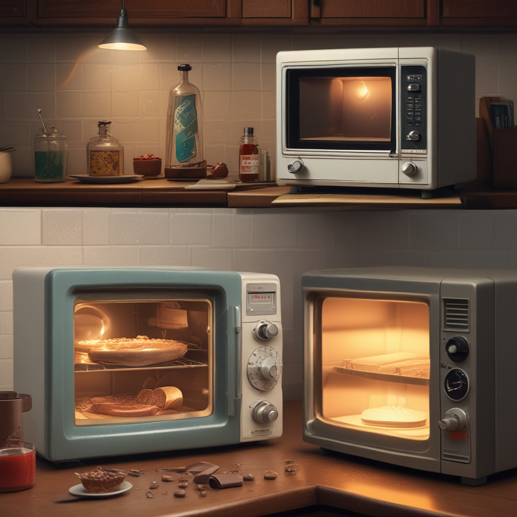 Famous accidental inventions including penicillin mold in laboratory dish and microwave oven with melted chocolate bar