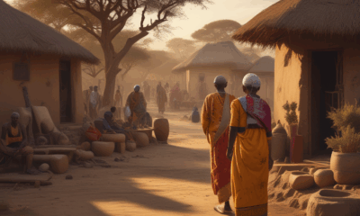 Elderly women in traditional dress at rural settlement showing harsh living conditions of witchcraft accusations global communities