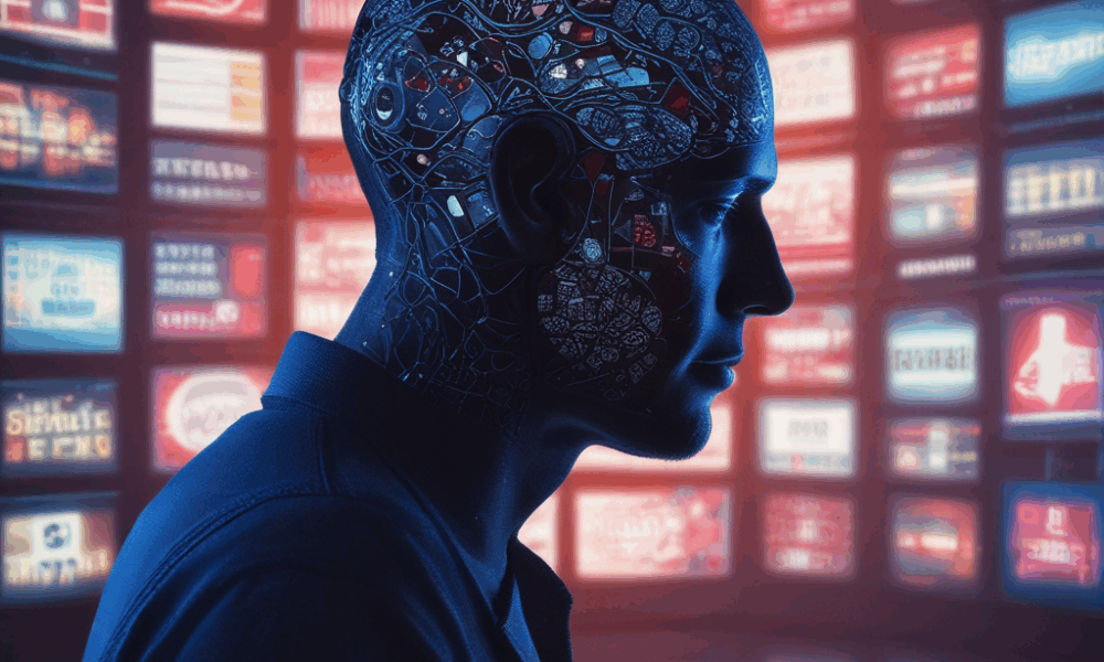 Person overwhelmed by multiple breaking news screens showing effects of breaking news psychology on memory retention