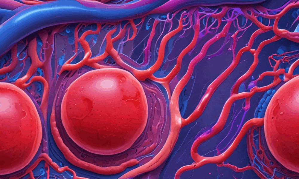 Red blood cells traveling through human circulatory system blood vessels showing their journey through the body