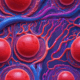 Red blood cells traveling through human circulatory system blood vessels showing their journey through the body