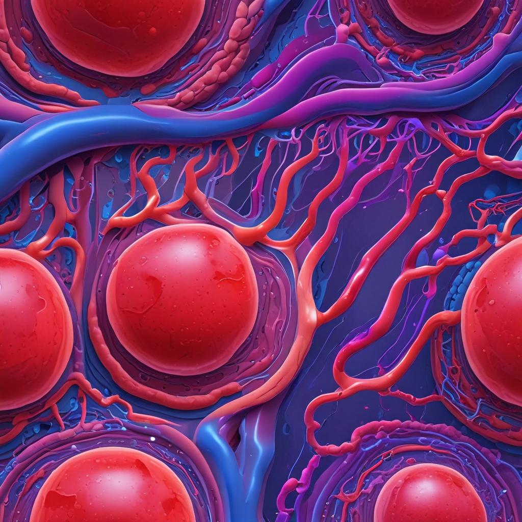 Red blood cells traveling through human circulatory system blood vessels showing their journey through the body