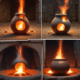 Ancient pottery firing with ash creating first ceramic glazes compared to modern glazed ceramics showing ceramic glazing science