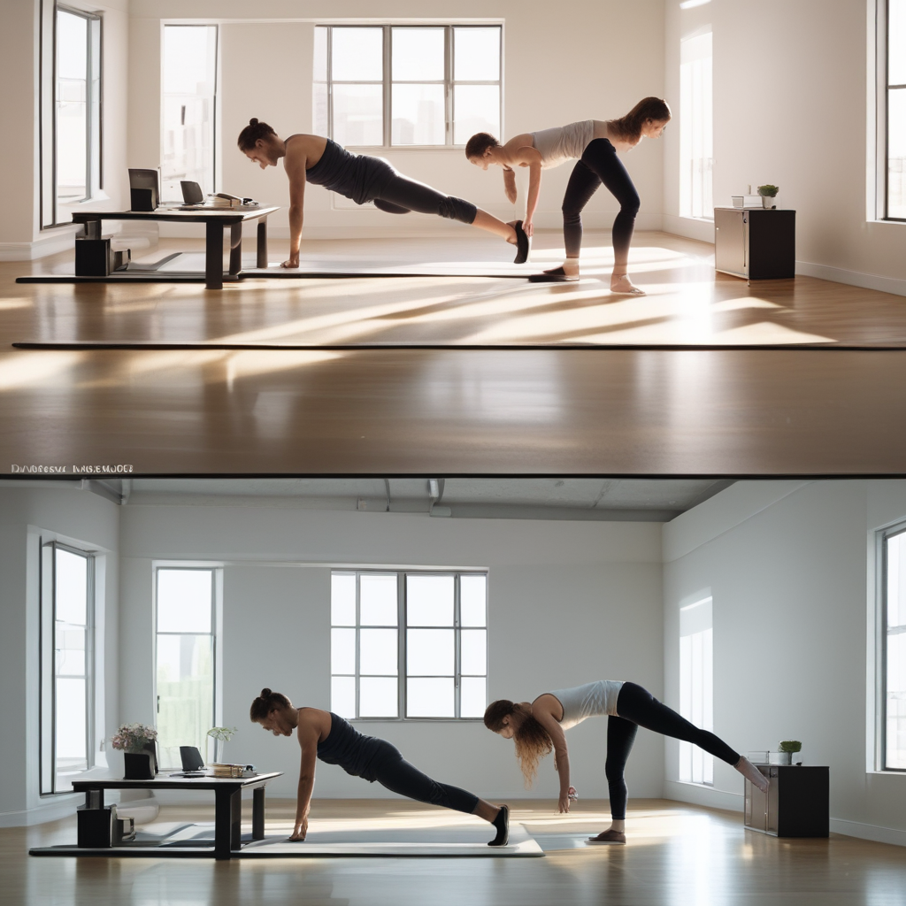 Person practicing 90-second micro-habits wellness routine with desk exercise and brief meditation in modern office
