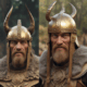 Hollywood Viking with horned helmet versus real historical Viking warrior - historical myths from movies comparison