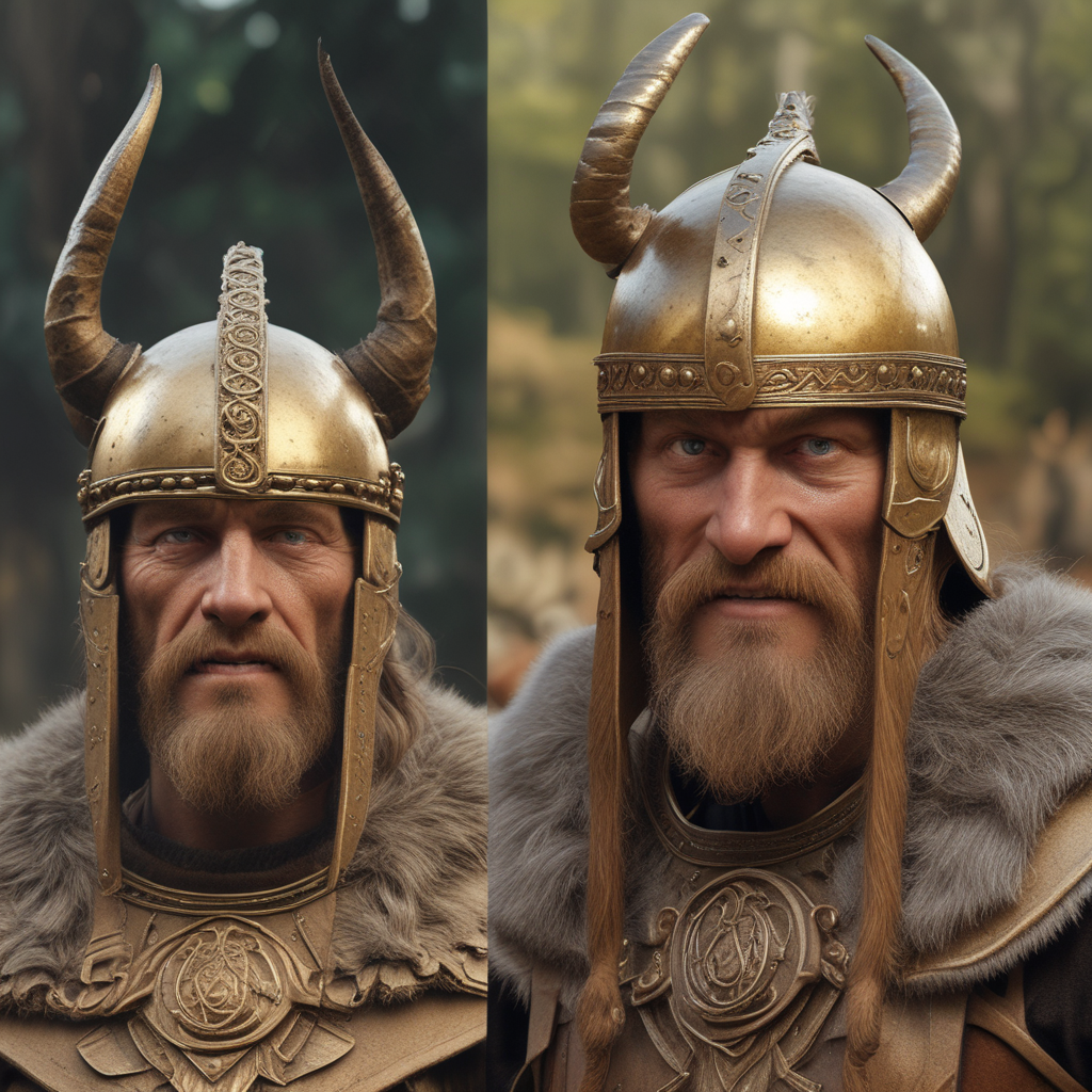 Hollywood Viking with horned helmet versus real historical Viking warrior - historical myths from movies comparison