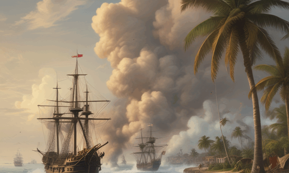 British warships bombarding Zanzibar palace during shortest war in history 1896 Anglo-Zanzibar conflict