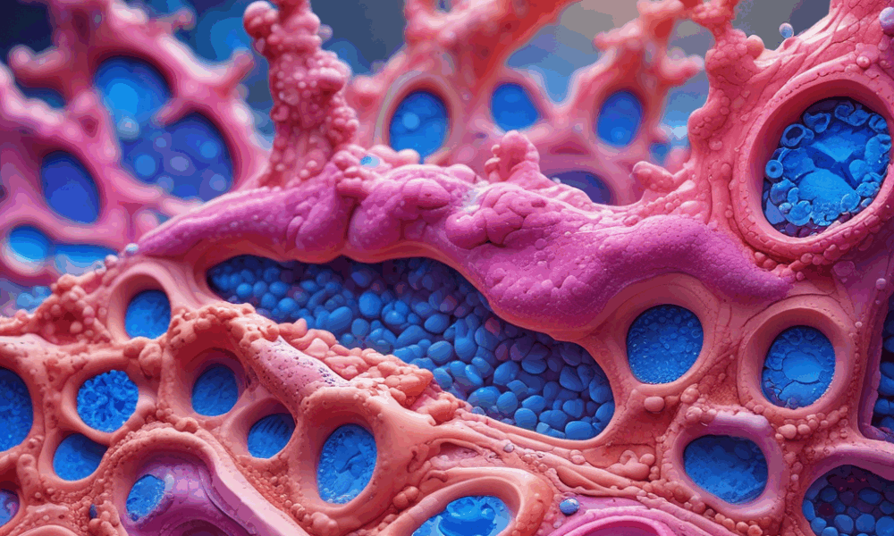 Human body cell regeneration process showing skin cells renewing and replacing old cells in detailed microscopic view