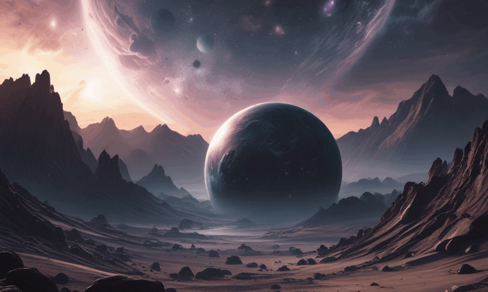 Dark rogue planet drifting alone through interstellar space among distant stars showing cosmic isolation