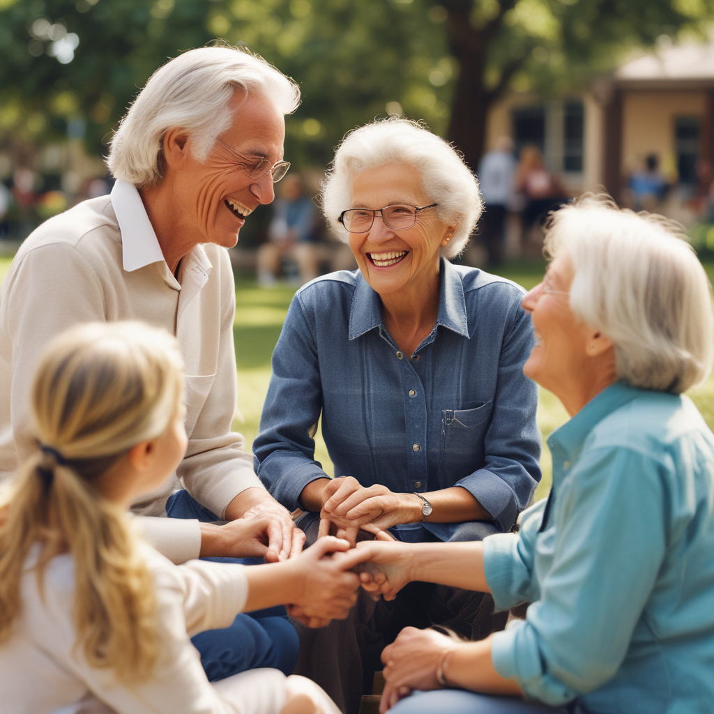 Three generations of people enjoying conversation together showing intergenerational relationships health benefits