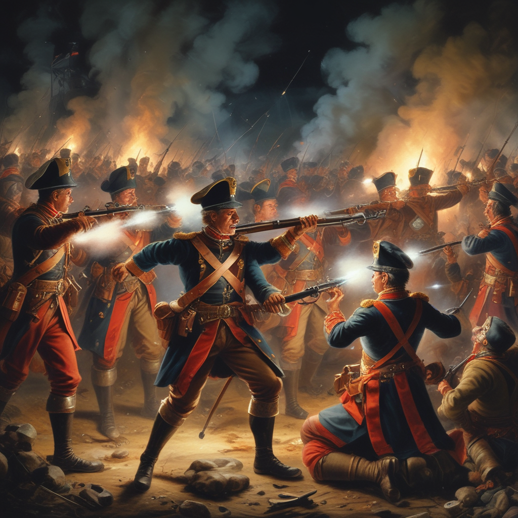 Austrian soldiers in chaos during Battle of Karánsebes, historical military defeats painting