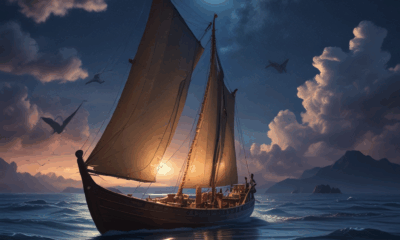 Traditional Polynesian voyaging canoe navigating Pacific Ocean at night using ancient wayfinding techniques