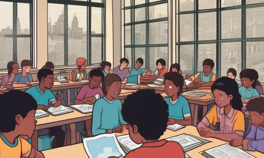 Students reading graphic novels in classroom showing graphic novels cultural