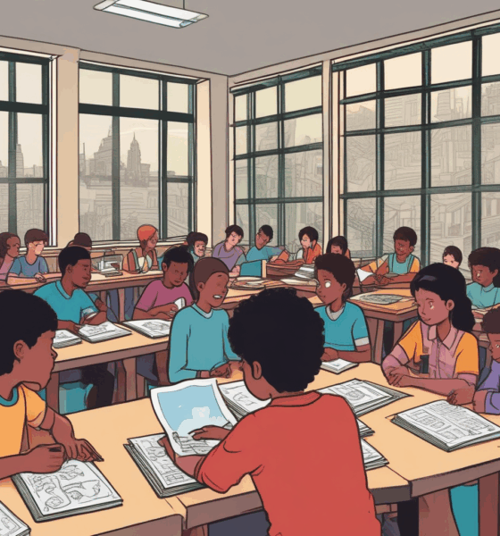 Students reading graphic novels in classroom showing graphic novels cultural impact on modern education