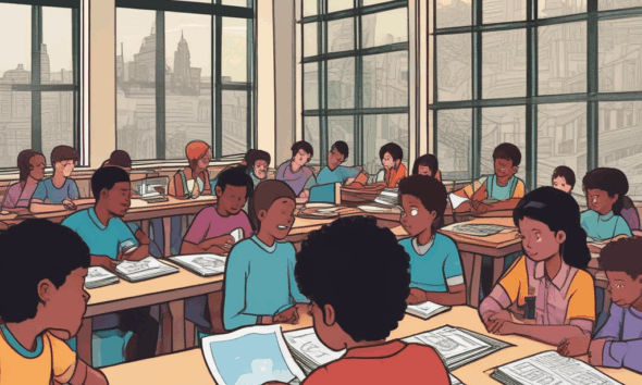 Students reading graphic novels in classroom showing graphic novels cultural impact on modern education