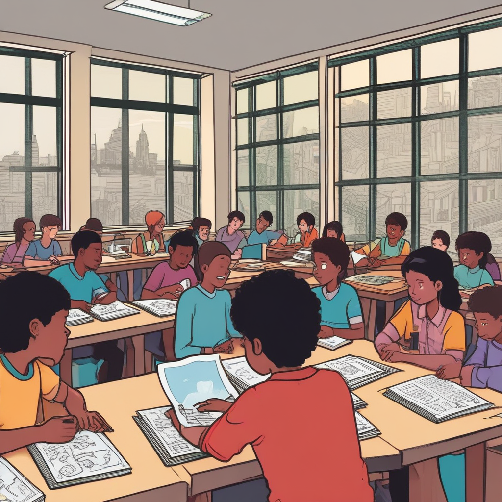 Students reading graphic novels in classroom showing graphic novels cultural impact on modern education