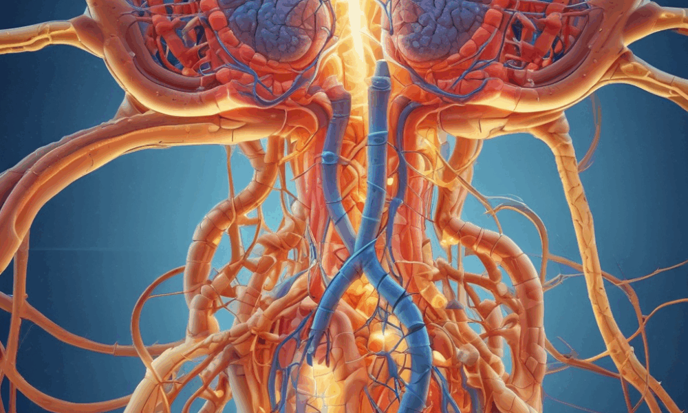 Human endocrine system showing hormone pathways and glands that produce
