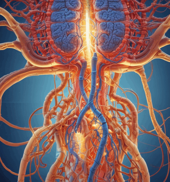 Human endocrine system showing hormone pathways and glands that produce chemical messengers controlling body functions