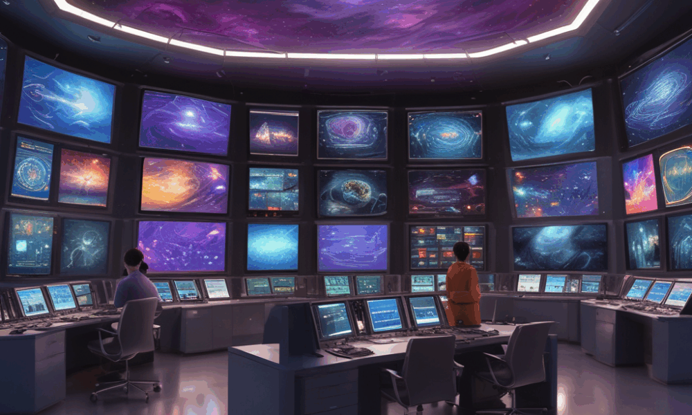 Deep space showing cosmic phenomena that produce sound through NASA sonification