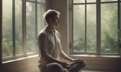 Person meditating showing both peaceful and anxious expressions representing meditation