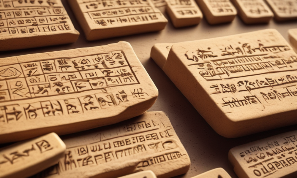 Ancient Mesopotamian cuneiform tablets showing early mathematical calculations and numerical