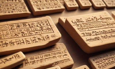 Ancient Mesopotamian cuneiform tablets showing early mathematical calculations and numerical