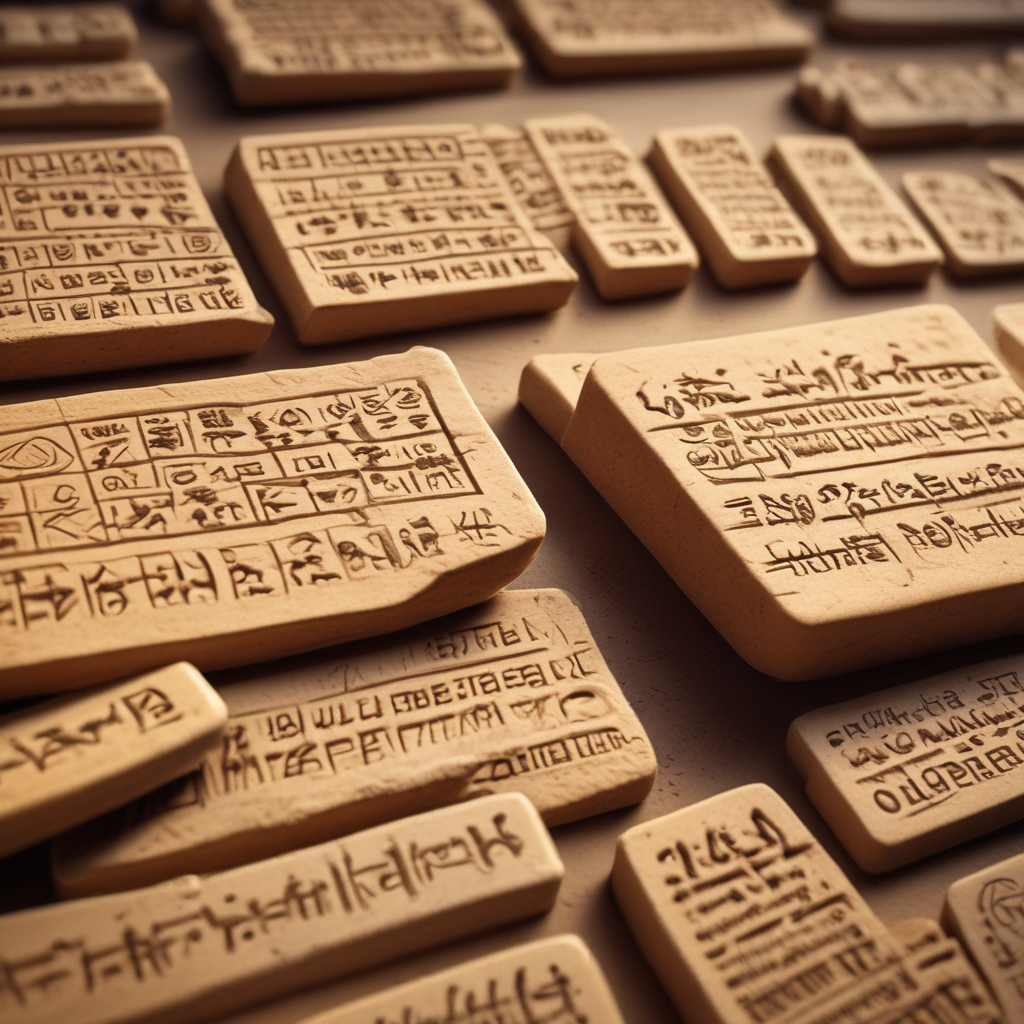 Ancient Mesopotamian cuneiform tablets showing early mathematical calculations and numerical
