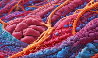Microscopic view of muscle healing mechanisms showing immune cells delivering