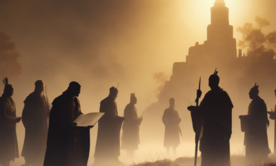 Forgotten historical figures silhouettes with ancient scrolls showing their hidden