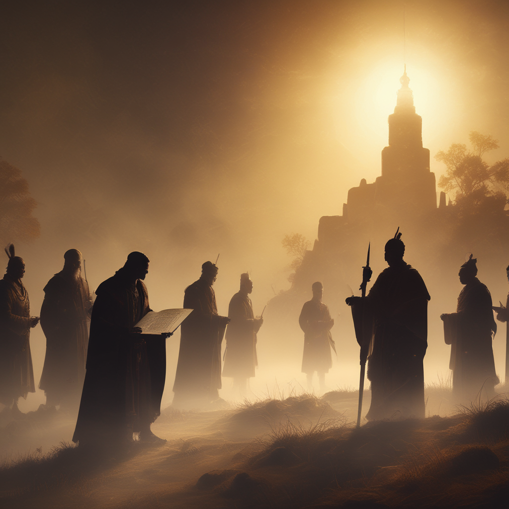 Forgotten historical figures silhouettes with ancient scrolls showing their hidden