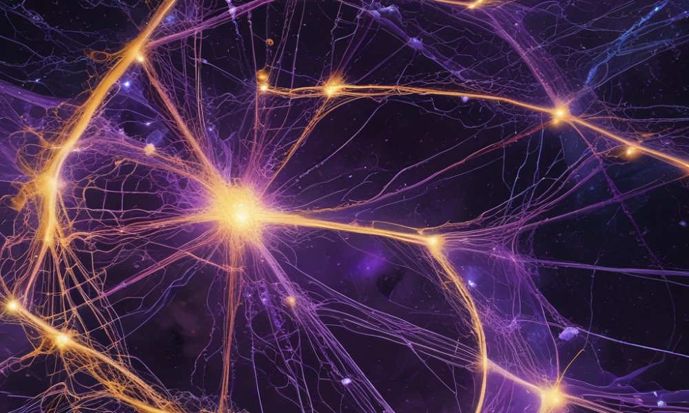 Cosmic web visualization showing galaxy filaments and dark voids spanning