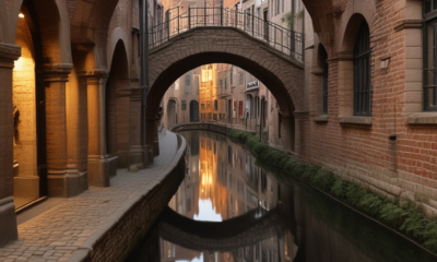 Underground canal cities Utrecht showing boat tour through medieval stone