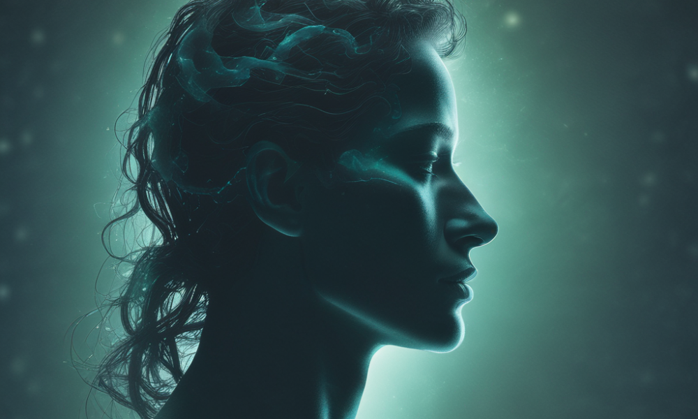 Human silhouette glowing with invisible bioluminescence showing light emission from