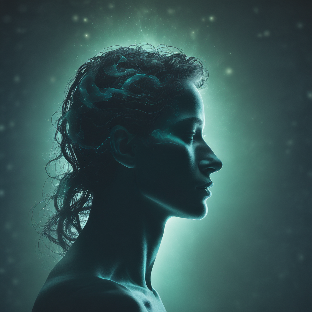 Human silhouette glowing with invisible bioluminescence showing light emission from