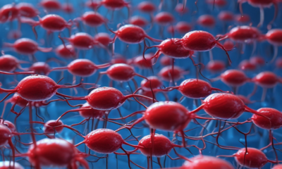 Medical nanobots navigating through human bloodstream among red blood cells