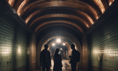 Underground urban exploration in abandoned subway tunnel with vintage architecture