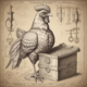 Chicken wearing glasses next to Victorian safety coffin - ridiculous
