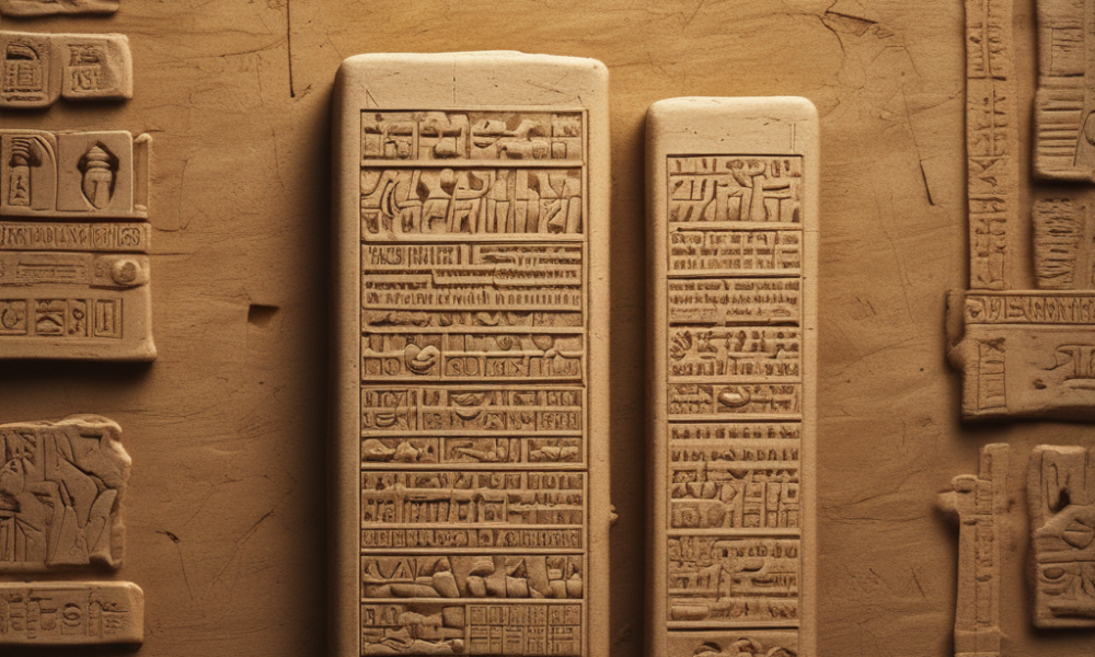 Ancient Sumerian cuneiform tablets next to modern smartphone showing Sumerian