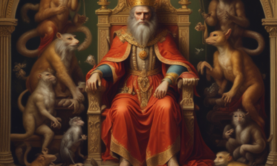 Historical rulers defeated by animals - ancient king on throne