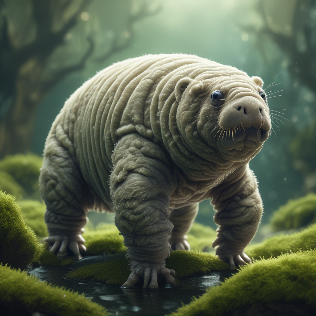 Microscopic tardigrade water bear showing survival abilities under electron microscope