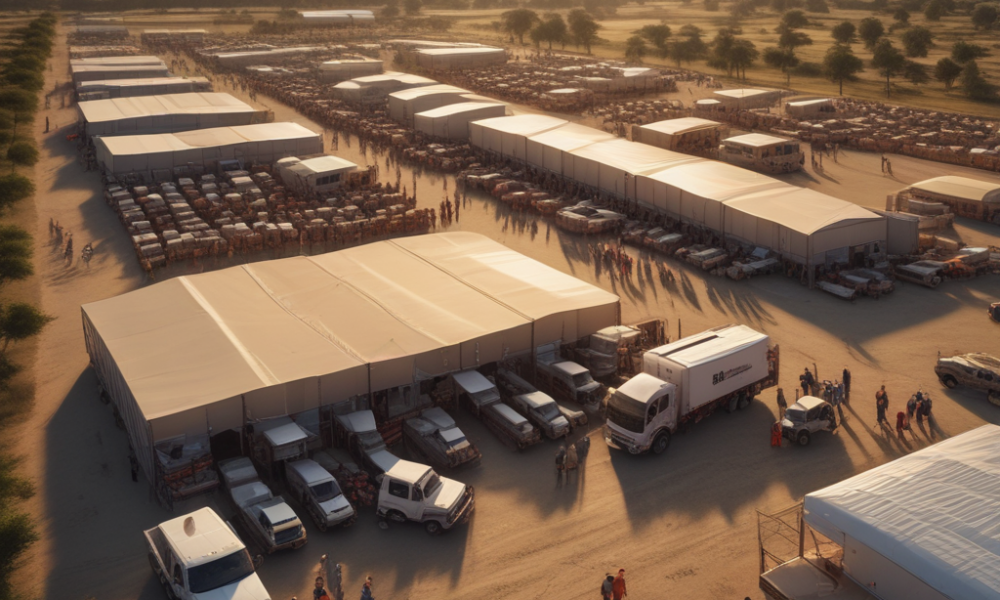 Humanitarian aid distribution center showing complex logistics of emergency funding
