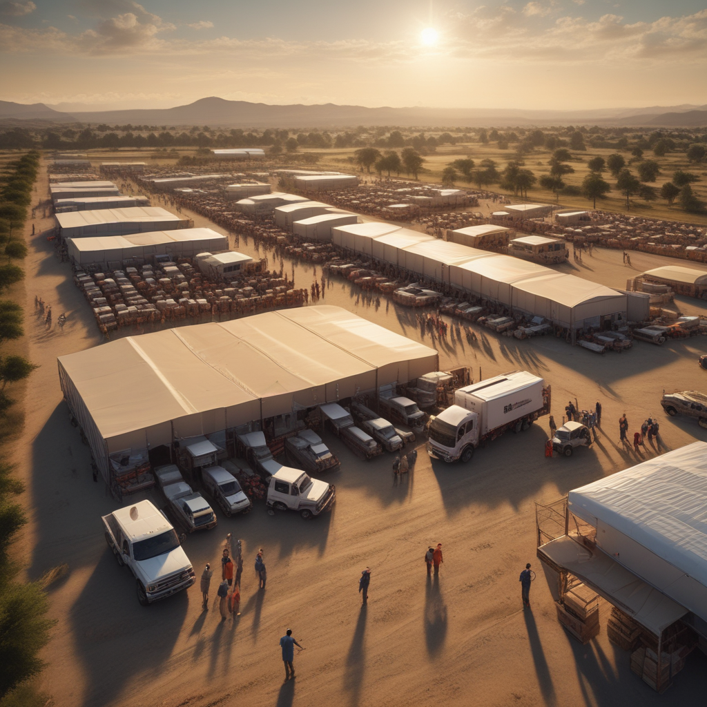 Humanitarian aid distribution center showing complex logistics of emergency funding