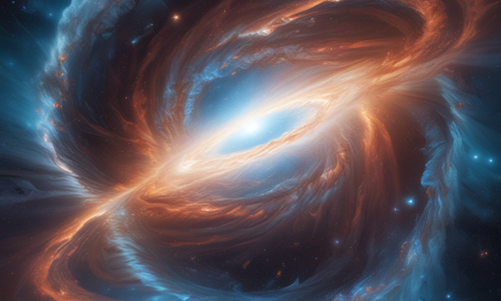 Brilliant quasar with supermassive black hole accretion disk outshining surrounding