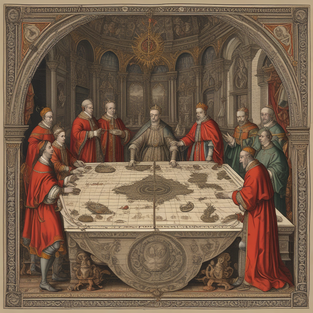 Treaty of Tordesillas Dividing the Unknown World | Fact&Fun European monarchs dividing world map showing Treaty of Tordesillas line