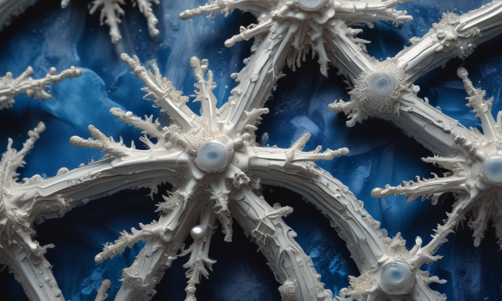 Crystalline pottery glazes with metallic crystal formations on ceramic surface