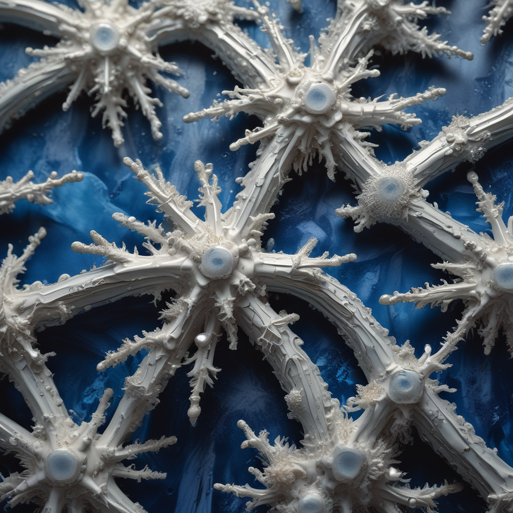 Crystalline pottery glazes with metallic crystal formations on ceramic surface